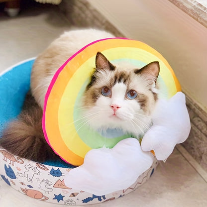 Zeze Cat Plush Rainbow Shape Soft Elizabethan Adjustable Collar For Cat Wound Healing Protective, Pet Elizabethan Collar For Cats, Mini Dogs And Rabbit