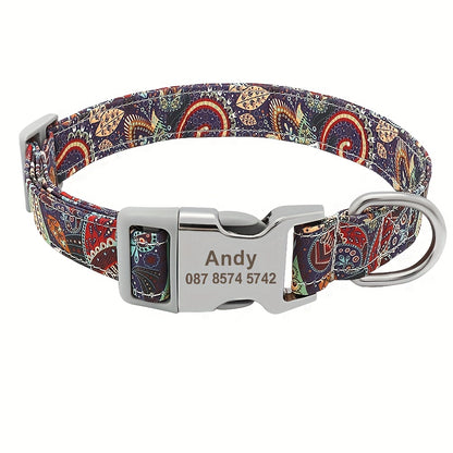 Personalized Pet Collar - Custom Engraved Nylon Dog Collar for Small Large Dogs, Cats, and Puppies with Name, Phone ID, and Adjustable Buckle - Durable, Waterproof, and Easy to Clean Basic Collar