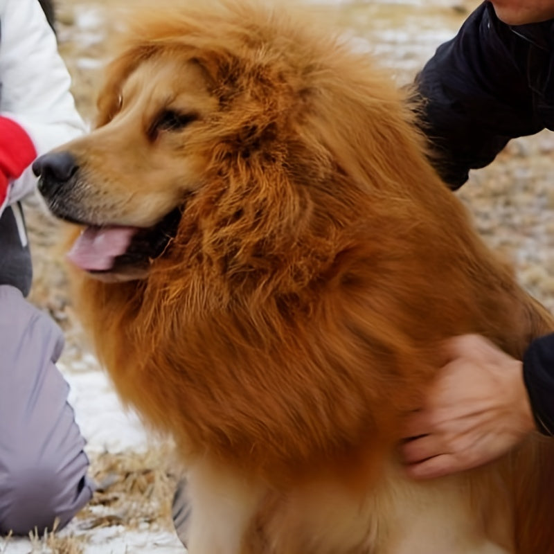 1pc Lion Mane Dog Costume - Adjustable Polyester Fiber Pet Wig for Medium & Large Dogs - Festive Christmas & Halloween Gift Accessory - For Dog Owners -  Perfect for Parties & Photoshoots