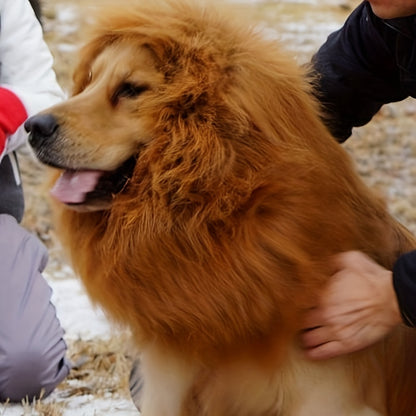 1pc Lion Mane Dog Costume - Adjustable Polyester Fiber Pet Wig for Medium & Large Dogs - Festive Christmas & Halloween Gift Accessory - For Dog Owners -  Perfect for Parties & Photoshoots