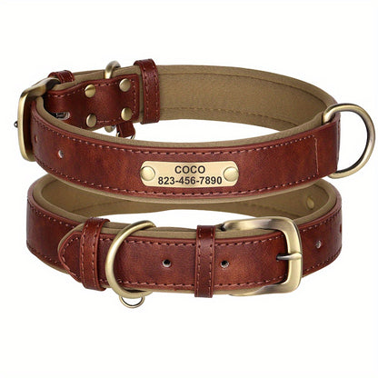 [Custom Dog Collar] Soft Padded Custom Engraved Dog Collar with ID Nameplate - Adjustable Pet Collars for Small to Large Dogs - Solid Pattern, Durable Material, Personalized