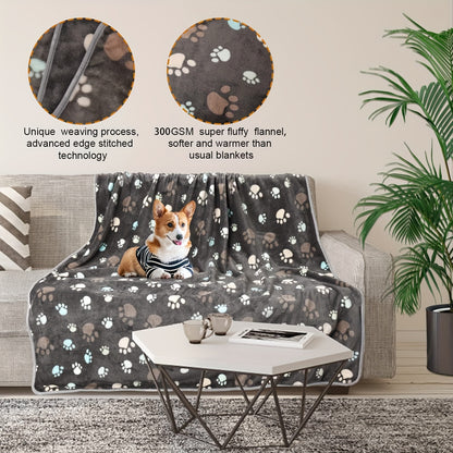 1pc Washable Flannel Paw Print Dog Blanket, Soft Pet Mat Cover for Dog Nest Cage Bed