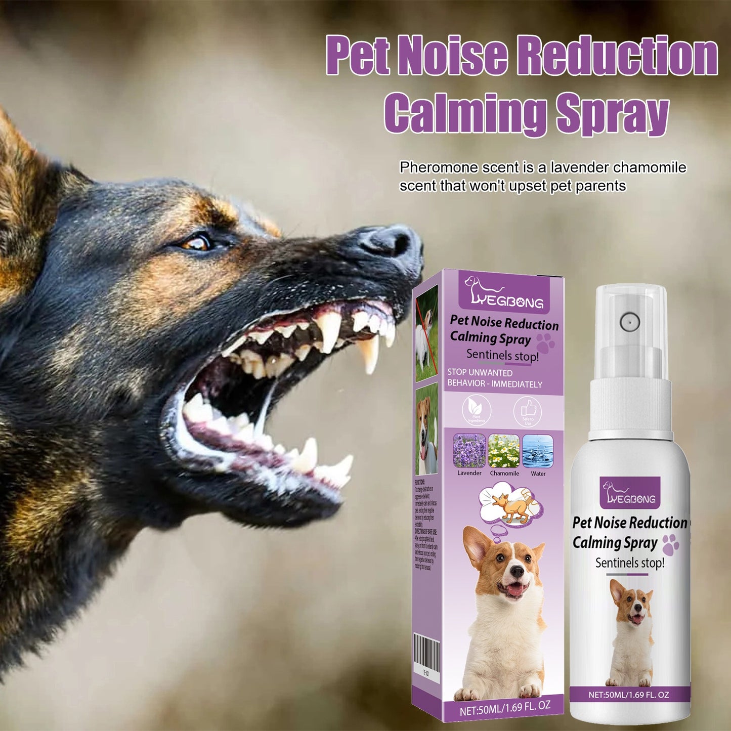 3-Pack 5.07oz Pet Noise Reducing Spray, Natural Plant Extract, Can Quickly Relieve Dog Anxiety, Say Goodbye to Barking And Disorderly Movement, And Use Chamomilelavenderpure Water Golden Formula to Soothe The Mood And Instant