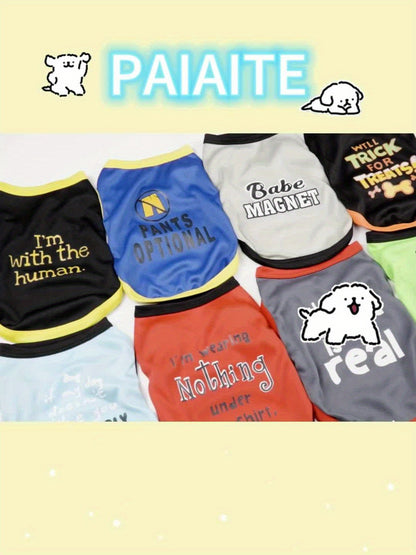 8pcs PAIAITE Dog Shirts - Funny Pet Outfits with "The Snuggles Are Real", "I'm Wearing Treats Under This Shirt", "Fur Friend" - Soft Breathable Dog Clothes for Small Dogs & Cats - Easy Slip-On Summer Apparel in Grey/Black/Red