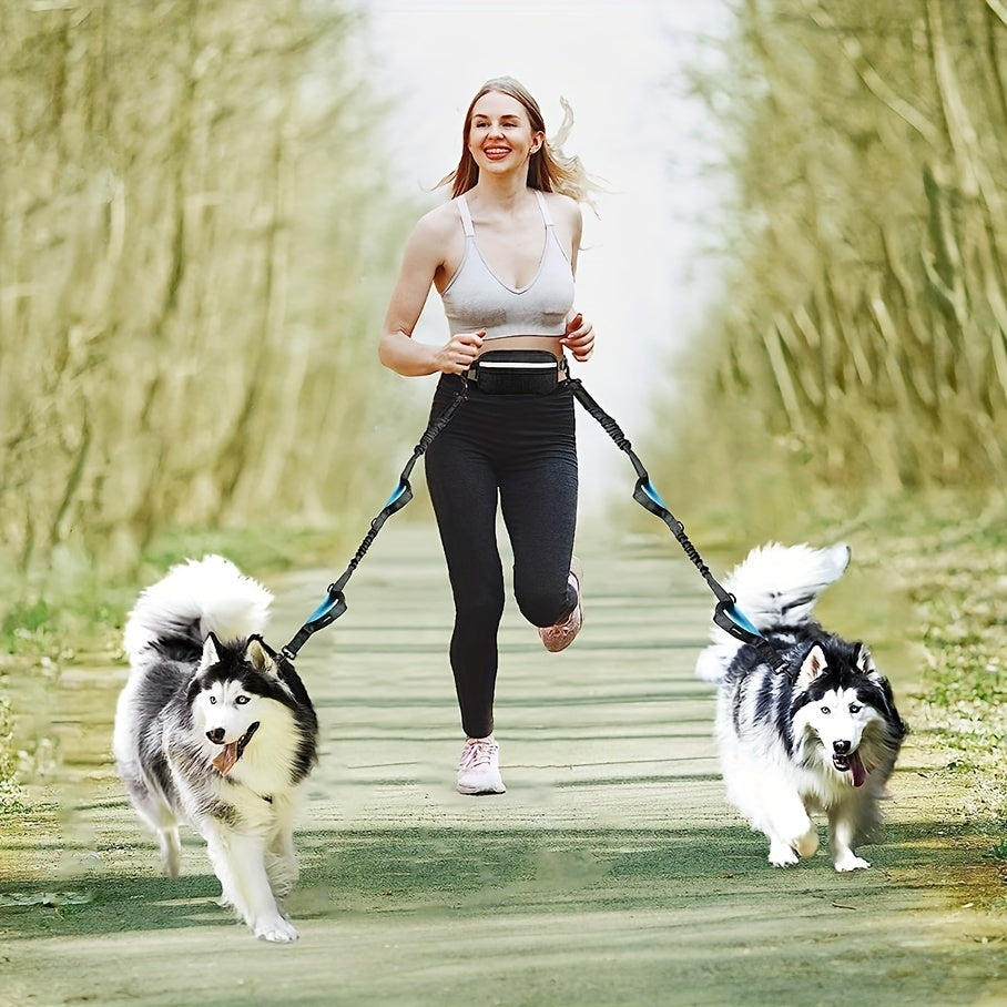 Hands-Free Adjustable Double Handle Dog Leash - Elastic Retractable Rope for Large and Medium Dogs - Perfect for Running, Jogging, and Walking with Your Pet