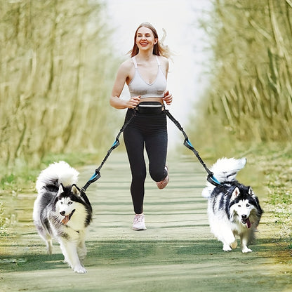 Hands-Free Adjustable Double Handle Dog Leash - Elastic Retractable Rope for Large and Medium Dogs - Perfect for Running, Jogging, and Walking with Your Pet
