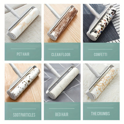 2-in-1 Long Handle Pet Hair Remover Roller - Reusable Lint Fur Roller for Dog, Cat, Carpet, Sofa, Bed, Floor - Easy to Clean, Self-Cleaning, Pet Hair Removal Tool