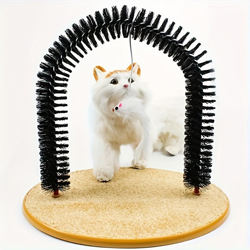 Cat Arch Self Groomer with Massage & Brushing - Interactive Scratching Post, Durable PVC Construction, for Indoor/Outdoor Cats - Promotes Healthy Coat, Reduces Shedding, Prevents Matting - Ideal for All Cats, Kittens, Senior