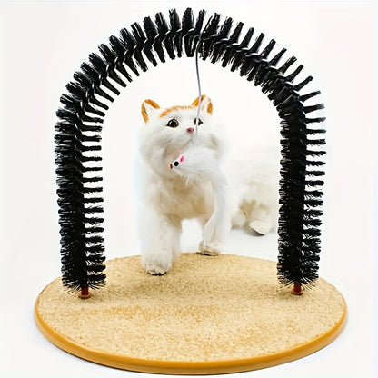 Cat Arch Self Groomer with Massage & Brushing - Interactive Scratching Post, Durable PVC Construction, for Indoor/Outdoor Cats - Promotes Healthy Coat, Reduces Shedding, Prevents Matting - Ideal for All Cats, Kittens, Senior