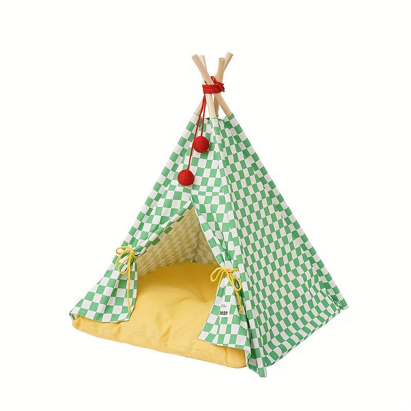 Zeze Cute Pet Tent Pet House Cat Nest Semi-closed Detachable Washable Mat Cat Bed Four Seasons Universal Cat Bed With Checkerboard Pattern