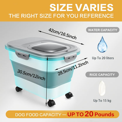 [Collapsible Pet Food Container Wheels] 20lbs Collapsible Dog Food Storage Container with Airtight Lid, Wheels, Scoop - Rectangular PP Pet Treat Container for Dry Food, Suitable for Dogs, Cats & Small Pets, Pet Snacks, Other