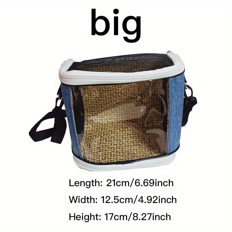 Portable Pet Bird Carrier Bag for Parrots - Durable Oxford Fabric, Transparent & Blue with Zip Closure and Handle, Ideal for Outdoor Training and Travel, Parrot Accessories