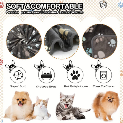 1pc Washable Flannel Paw Print Dog Blanket, Soft Pet Mat Cover for Dog Nest Cage Bed