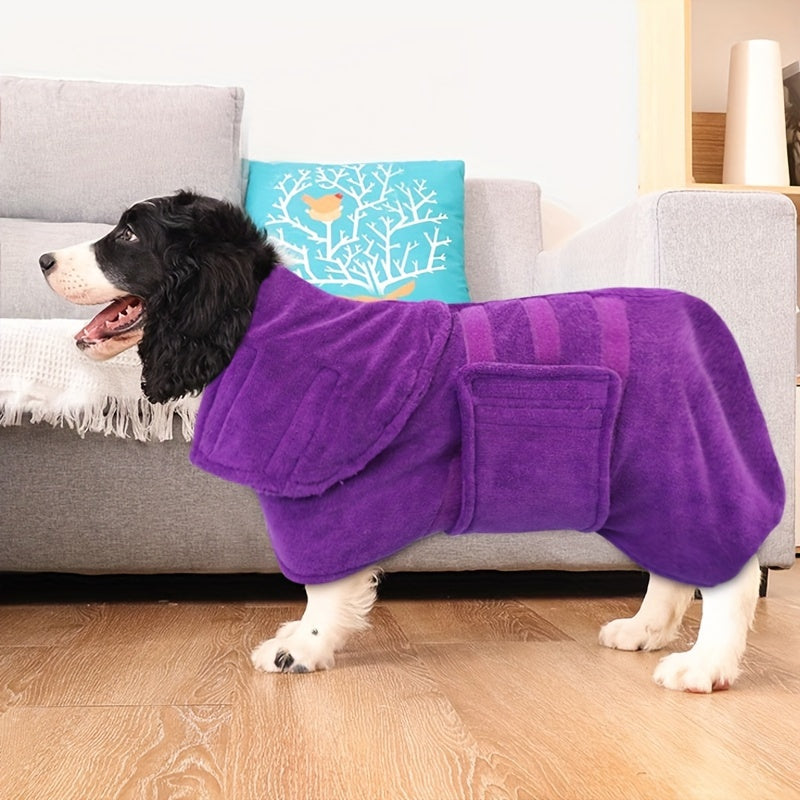[Quick-Dry Dog Drying Coat] Super Absorbent Quick-Dry Dog Drying Coat - Warm-Keeping Bathrobe with Full Body Coverage & Hood, Multiple Colors (Purple, Blue, Green, Yellow, Red), Durable Fabric for Efficient Water Absorption &