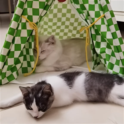 Zeze Cute Pet Tent Pet House Cat Nest Semi-closed Detachable Washable Mat Cat Bed Four Seasons Universal Cat Bed With Checkerboard Pattern
