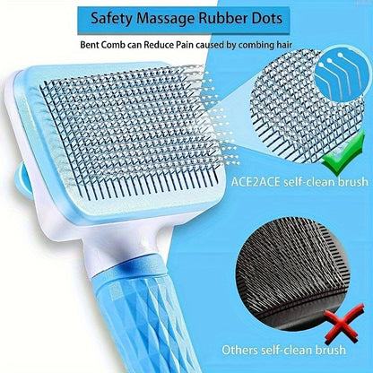 1pc Easy-Clean Dog & Cat Grooming Brush with One-Click Hair Removal, Plastic Handle & Gentle Massage Comb for Loose Fur - Detangling for All Pets, Dog Grooming Tools, Pet Care Accessory, Ergonomic Pet Accessory, Durable Pet P