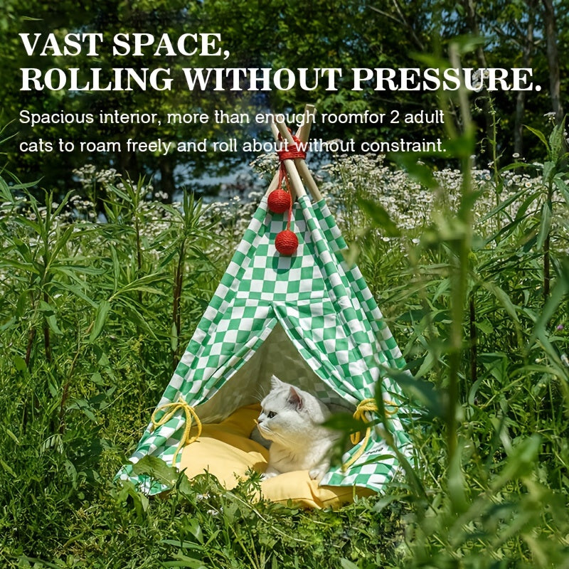 Zeze Cute Pet Tent Pet House Cat Nest Semi-closed Detachable Washable Mat Cat Bed Four Seasons Universal Cat Bed With Checkerboard Pattern