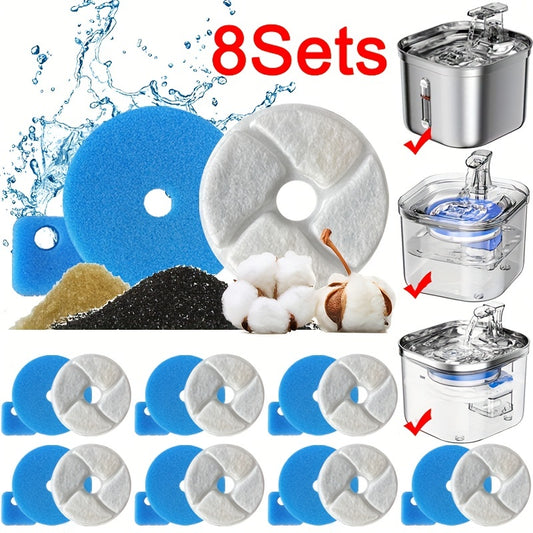 8 Sets of Premium Cat Water Fountain Filter Replacement - High-Quality Carbon Filters for Fresh and Clean Water, Designed for Pet Auto Drinking Feeder Systems, Easy Replacement for Continuous Use
