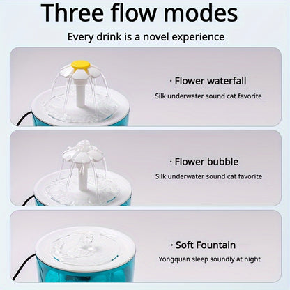 Cats and dogs pet new fountain flower water dispenser automatic cat water dispenser dog water dispenser food grade PP material, quiet operation, USB powered, safe and secure, suitable for cats and dogs large capacity Hallowee