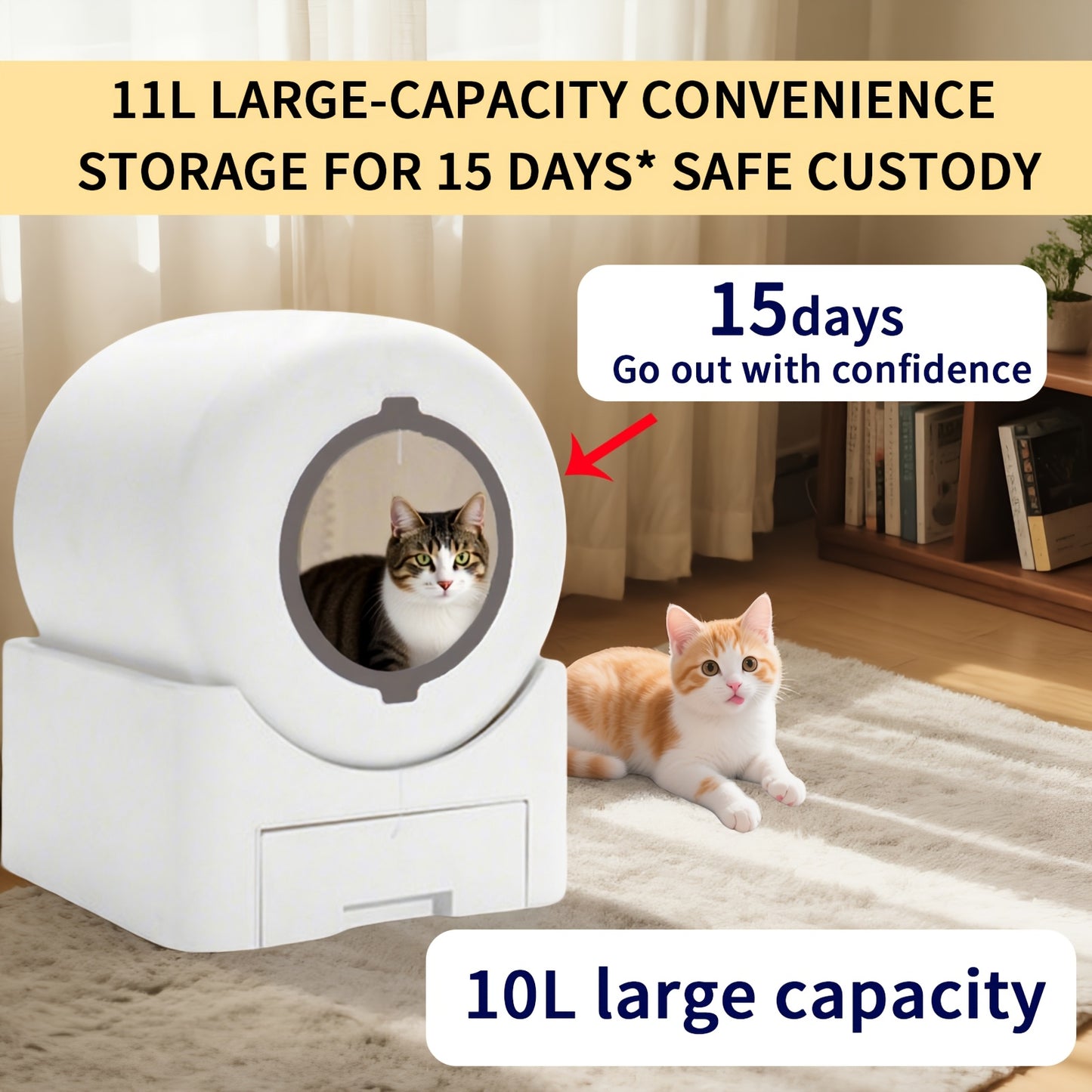 Smart Self-Cleaning Litter Box Pro 18.76gal XL Capacity - APP/WiFi Control, Odorless, Anti-Pinch Safety, Quiet, All Cat Litters Compatible, Includes Waste Bags and Mat, Suitable for Multi-Cat Homes, Quiet Pet Care, Sleek Pet