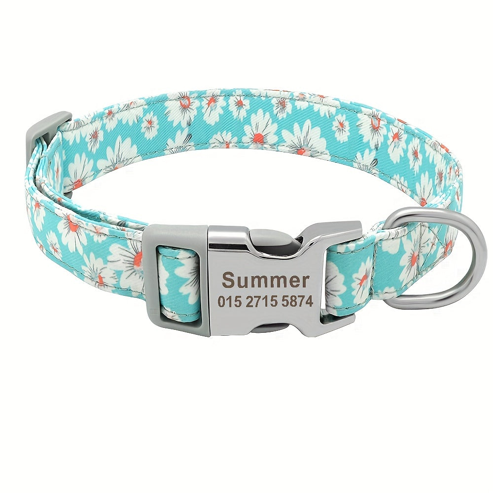 Personalized Pet Collar - Custom Engraved Nylon Dog Collar for Small Large Dogs, Cats, and Puppies with Name, Phone ID, and Adjustable Buckle - Durable, Waterproof, and Easy to Clean Basic Collar