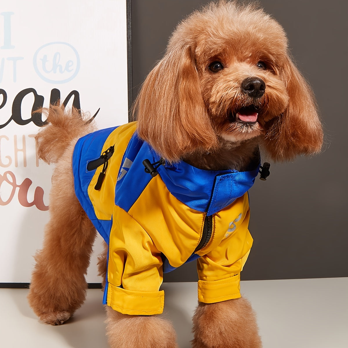 Colorful Waterproof Pet Jacket for Medium/Large Dogs - Durable 100% Polyester, Easy-Zip Closure with Hood, "MB" Design - Ideal for Outdoor Adventures, Dog Raincoat Waterproof