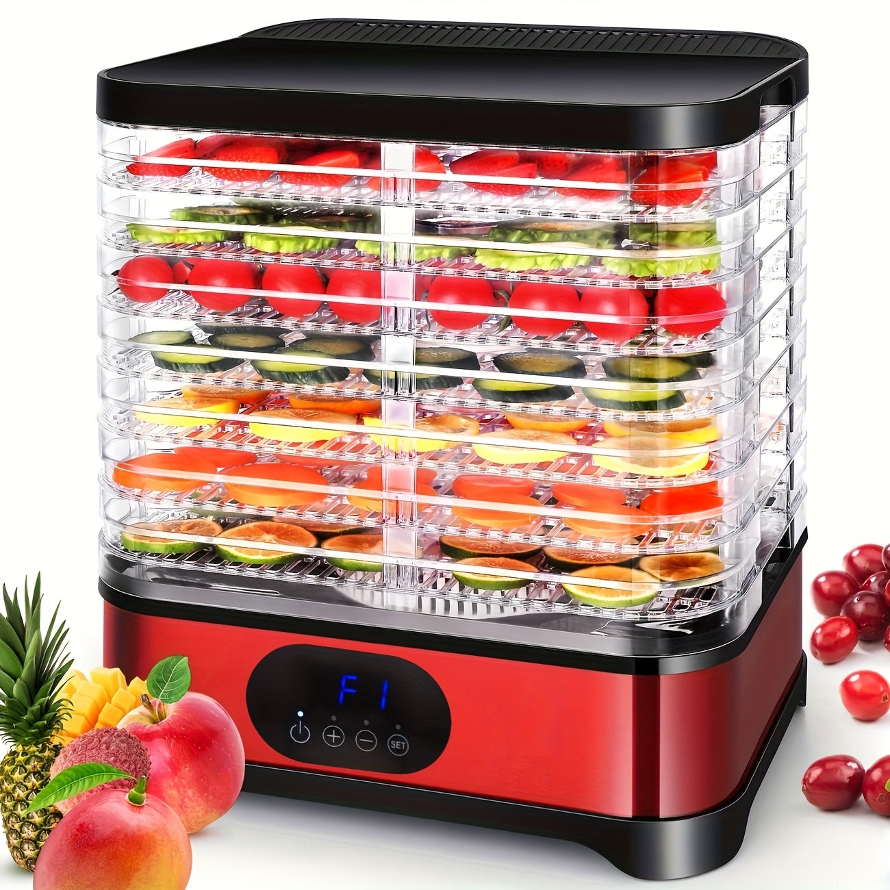 8-layer Food Dehydrator 400W Household Food Dryer, Dried Meat And Fruit Dryer, Used for Dried Meat, Fruit, Vanilla, Vegetables, Pet Snacks, Etc. Electric Food Fresher, 72-hour Timing, Adjustable Temperature And Wind Force, St