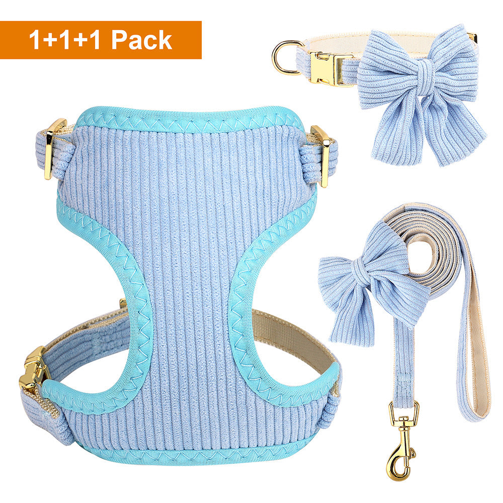 Soft Breathable Dog Collar Harness Leash Set Bowknot Pet Vest Harnesses Adjustable Pet Collars Leads For Small Medium Dogs