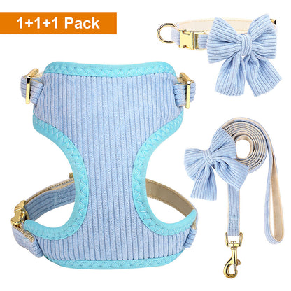 Soft Breathable Dog Collar Harness Leash Set Bowknot Pet Vest Harnesses Adjustable Pet Collars Leads For Small Medium Dogs