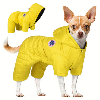 Windproof Thermal Winter Dog Onesie with Hood - Lightweight Warm Pet Suit for Small & Medium Dogs, Easy Snap Button Closure, Machine Washable Cold Weather Clothing for Chihuahuas, Pomeranians, Shih Tzus - Indoor/Outdoor Use,