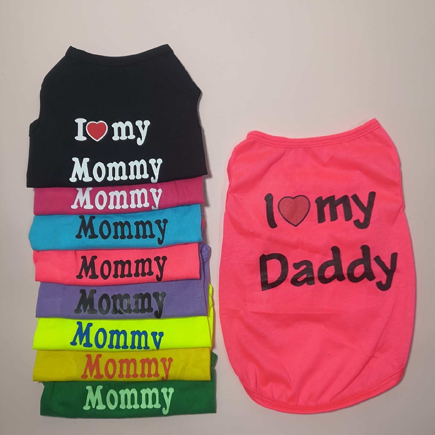 1pc Breathable Pet Vest for Summer Parties - Adorable 'I Love My Daddy/Mommy' Graphic Design for Dogs and Cats