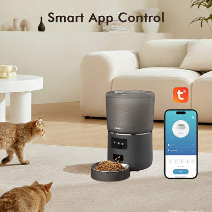 NPET 4L 140.8OZ Automatic Pet Feeder Tailored Healthy Meals Dispenses 1-9 Portions with Accurate Control 4L Large Capacity Available in Button And APP Versions