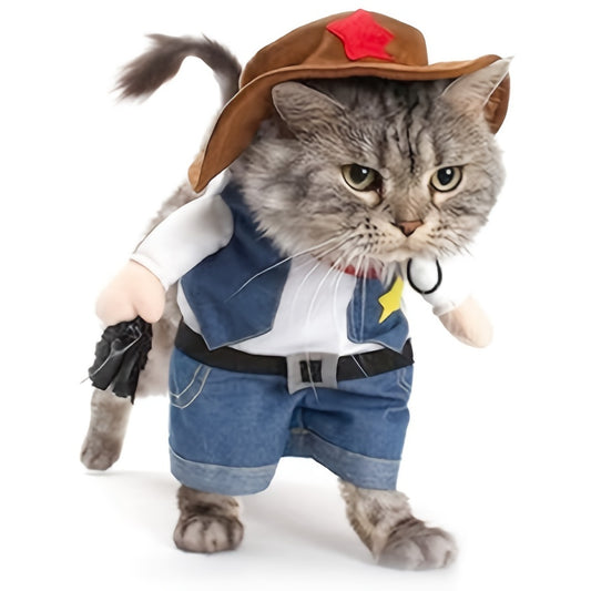 Small to Medium Sized Funny Pet Denim Suit - Adorable Christmas Halloween Costume for Cats and Dogs - Soft, Comfortable, and Easy to Wear Dress Up Outfit for Pet Owners
