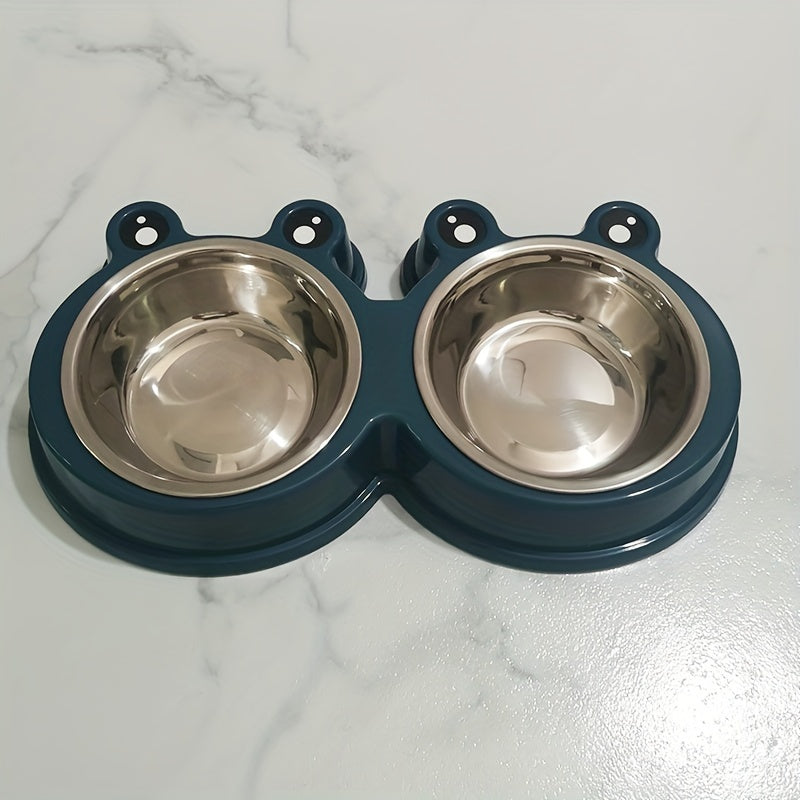 Pet Frog Design Stainless Steel Cat Double Bowl Water Food Bowls For Small Dogs Pet Cat
