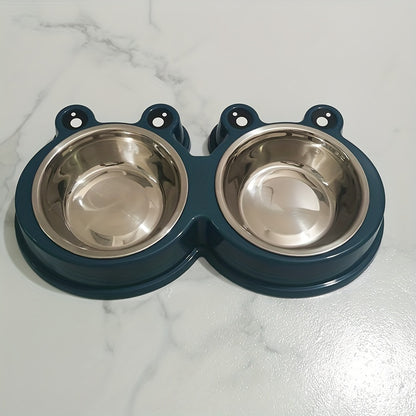 Pet Frog Design Stainless Steel Cat Double Bowl Water Food Bowls For Small Dogs Pet Cat