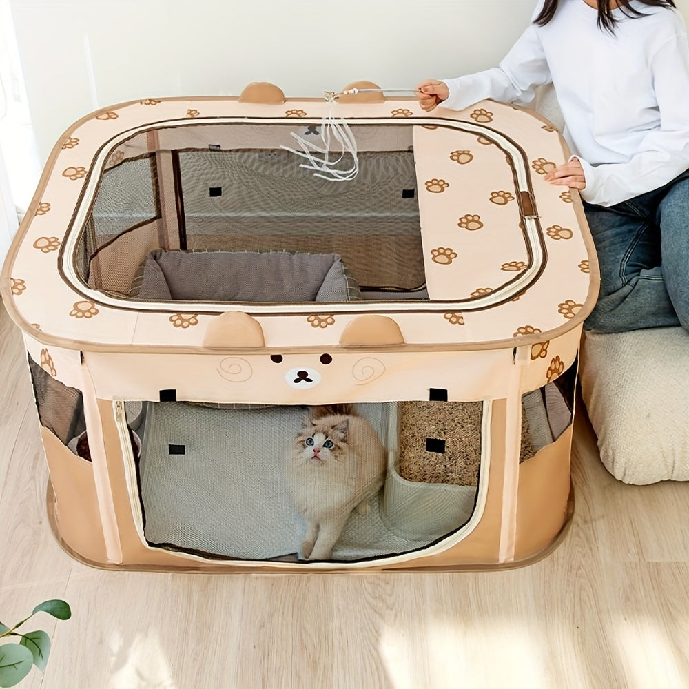 1pc Adorable Foldable Pet Playpen - Portable, Removable Zipper Top, Indoor & Outdoor Use, Spacious Cat Bed, Delivery Room, Easy Setup - Perfect for Dog and Cat Lovers