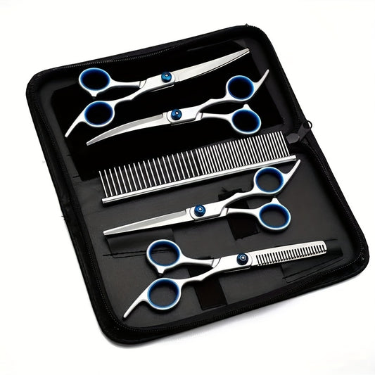 Dog Grooming Scissors Set - High-Quality Cutting, Bending, and Thinning Shears for Pet Hair Trimming and Styling