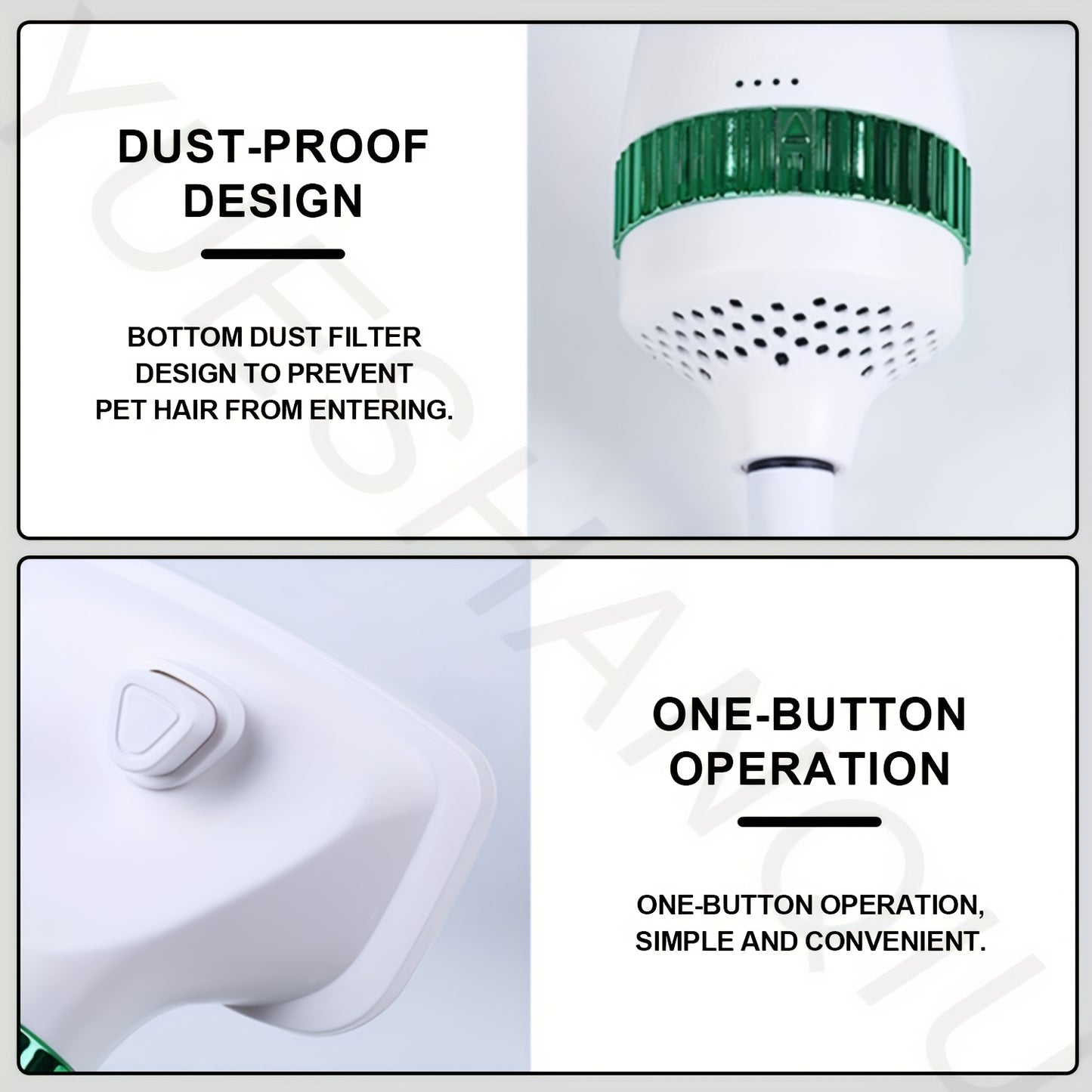 2-in-1 Pet Hair Dryer and Grooming Brush with 3-Speed Temperature Control, Quiet Operation for Dogs After Bathing, White with Green Accents, Plastic Material, Ideal for Wet or Dry Pet Care, Dog Grooming