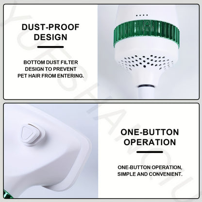 2-in-1 Pet Hair Dryer and Grooming Brush with 3-Speed Temperature Control, Quiet Operation for Dogs After Bathing, White with Green Accents, Plastic Material, Ideal for Wet or Dry Pet Care, Dog Grooming