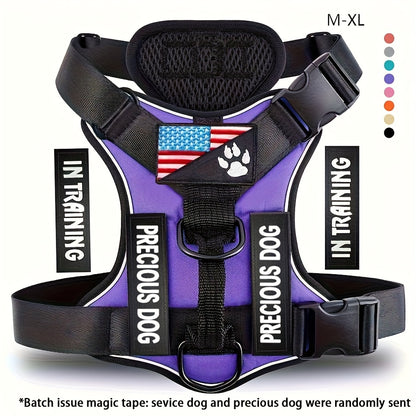Service Dog Harness, Reflective Dog Vest Harness with 5pcs Patches, Adjustable Soft Oxford Pet Harness, Inner Layer Mesh, Easy to Control for Small Medium Large Dogs Random Buckle