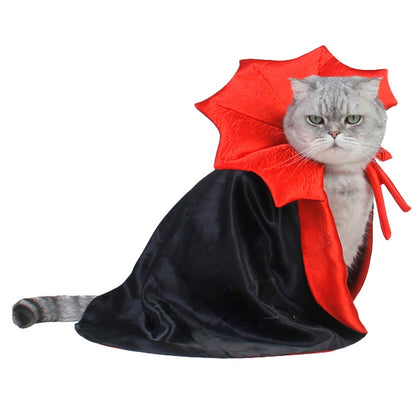 2pcs Halloween Pet Vampire Cloak Costume for Cats & Small Dogs - Fun and Comfortable Cosplay Outfit with Bat Wings, Red & Black Polyester Cape for Spooky Party Fun, Pet Halloween Costume | Vampire Cape Design | Comfortable Pe