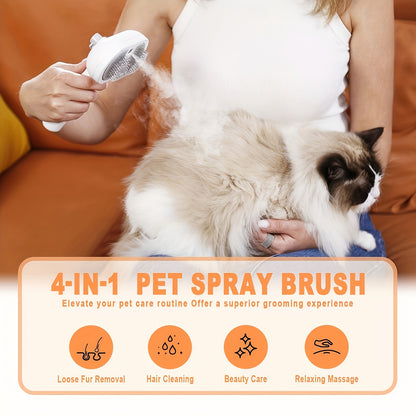 4-in-1 Cat Steam Brush with Self-Cleaning, Antistatic Shedding Spray Comb, Hair Removal, Massage Atomized Steam Beauty Brush for Dogs and Cats - Water Spray Demisting, Pet Care, White Professional Version, Cloud Pet Care