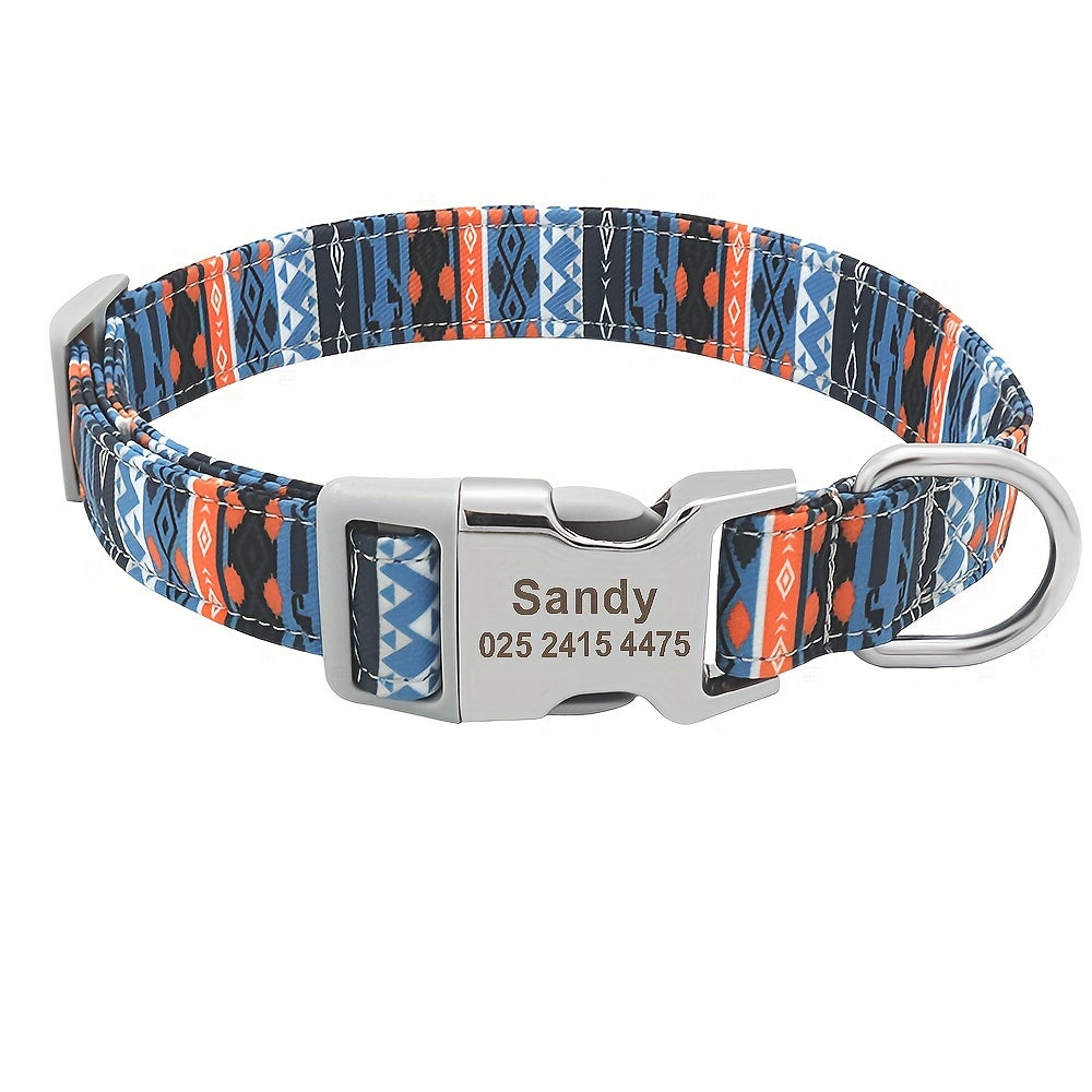 Personalized Pet Collar - Custom Engraved Nylon Dog Collar for Small Large Dogs, Cats, and Puppies with Name, Phone ID, and Adjustable Buckle - Durable, Waterproof, and Easy to Clean Basic Collar
