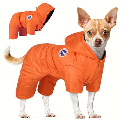 Windproof Thermal Winter Dog Onesie with Hood - Lightweight Warm Pet Suit for Small & Medium Dogs, Easy Snap Button Closure, Machine Washable Cold Weather Clothing for Chihuahuas, Pomeranians, Shih Tzus - Indoor/Outdoor Use,