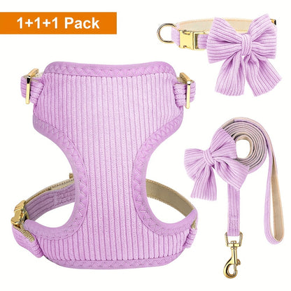 Soft Breathable Dog Collar Harness Leash Set Bowknot Pet Vest Harnesses Adjustable Pet Collars Leads For Small Medium Dogs