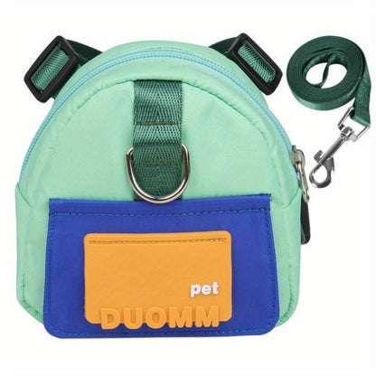 Colorful Nylon Pet Harness with Leash & Backpack - Cartoon School Bag Design for Dogs, Machine Washable, Ideal for Outdoor Adventures