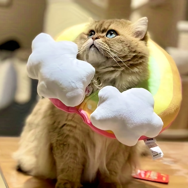 Zeze Cat Plush Rainbow Shape Soft Elizabethan Adjustable Collar For Cat Wound Healing Protective, Pet Elizabethan Collar For Cats, Mini Dogs And Rabbit