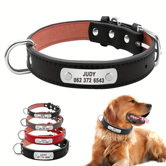 Custom Engraved Dog Collar with Personalized ID Tag - Durable Padded Pet Collar for Small, Medium & Large Dogs - Solid Pattern, Adjustable Fit, Secure Metal Hardware, Personalized Pet Accessory | Stylish Dog Collar | Durable