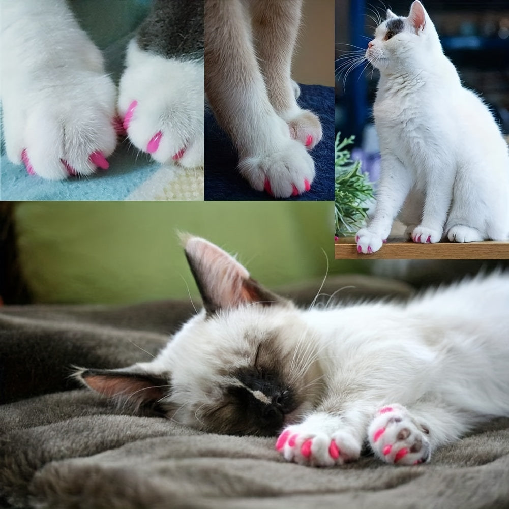 20/100pcs Vibrant Cat Nail Caps - Soft, Colorful, and Gentle Claws Covers with Easy-Apply Glue and Applicators for Safe and Stylish Pet Grooming