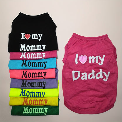 1pc Breathable Pet Vest for Summer Parties - Adorable 'I Love My Daddy/Mommy' Graphic Design for Dogs and Cats